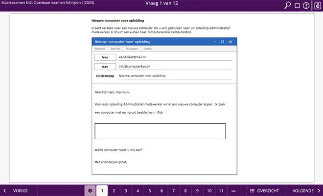 Writing exam practice screen
